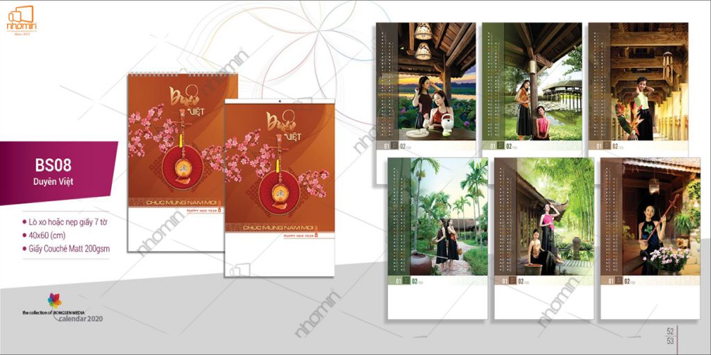 Mẫu lịch phôi sẵn ấn tượng 2020 - Duyên Việt