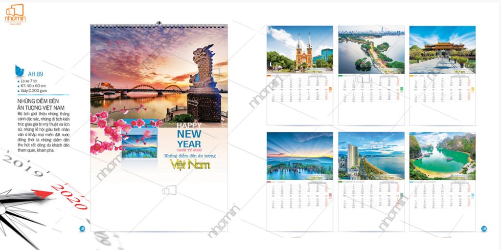 Mẫu lịch đẹp treo tường phôi sẵn 2020 - Những điểm đến ấn tượng Việt Nam