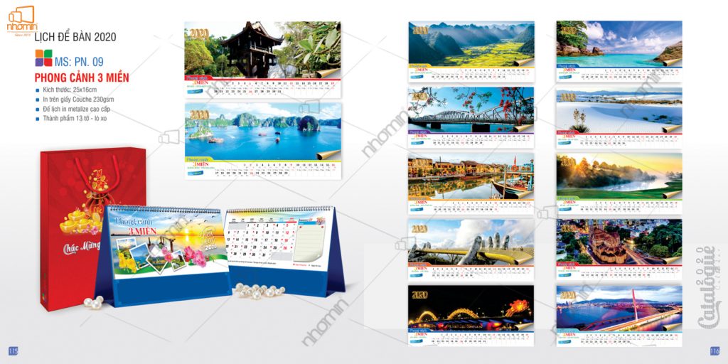 Mẫu lịch để bàn phôi sẵn đẹp 2020 - Phong cảnh 3 miền