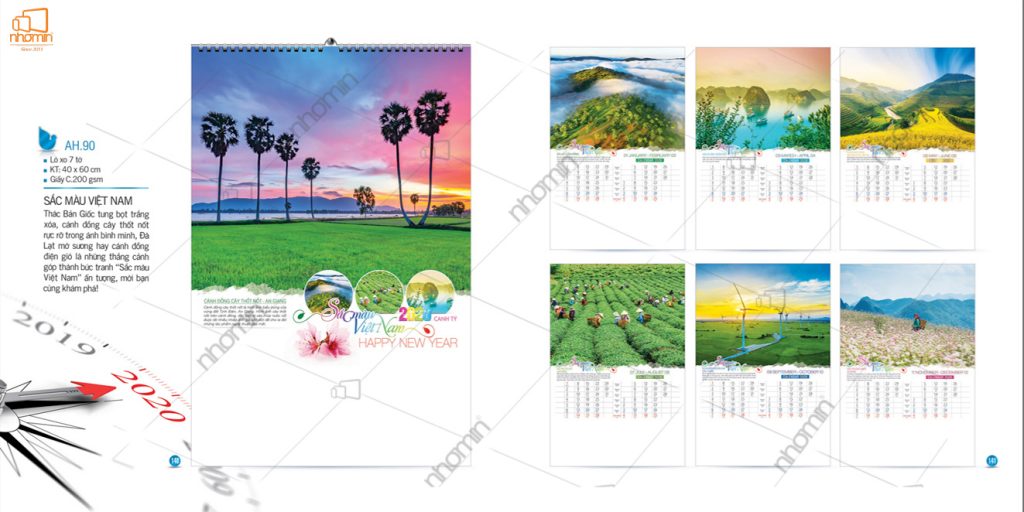 Mẫu lịch treo tường phôi sẵn 2020 - Sắc màu Việt Nam