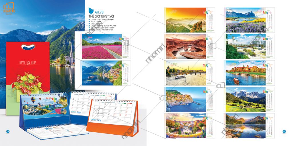 Mẫu lịch để bàn phôi sẵn đẹp 2020 - Thế giới tuyệt vời