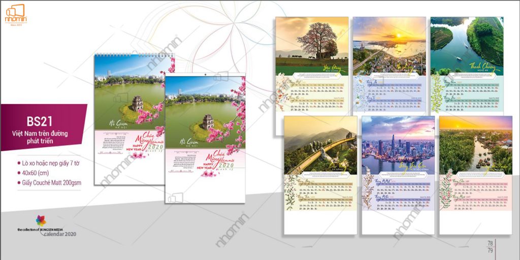 Mẫu lịch treo tường phôi sẵn đẹp 2020 - Việt Nam trên đường phát triển