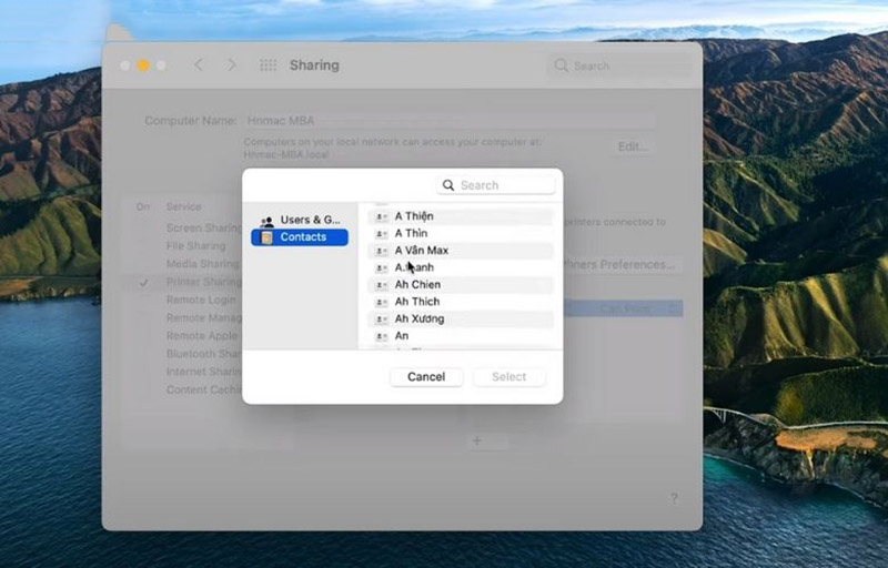 cach share may in giua hai laptop macbook 4