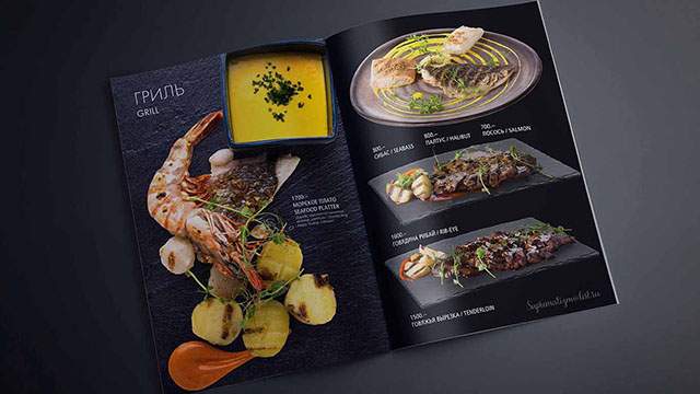 Mẫu catalogue nhà hàng sang trọng với gam màu đen chủ đạo