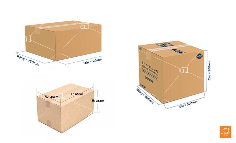 kích thước thùng carton phổ biến